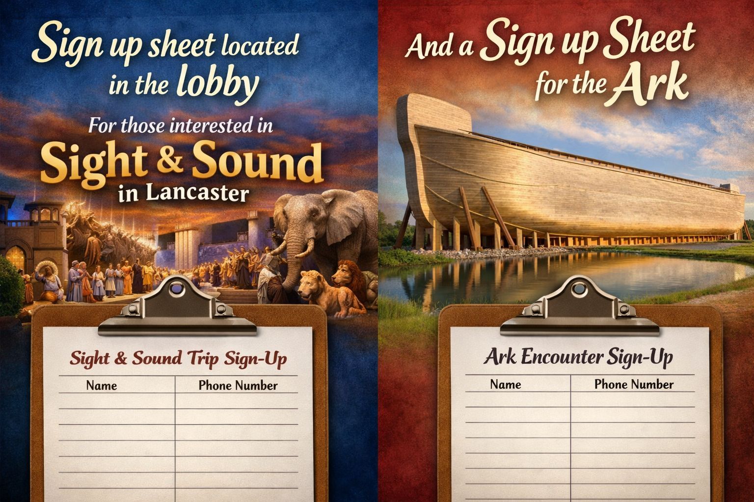 Sight and Sound and Ark signup sheets